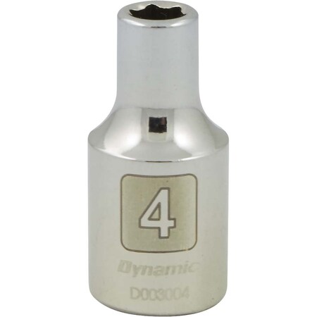 Dynamic Tools 1/4" Drive 6 Point Metric, 4mm Standard Length, Chrome Socket D003004